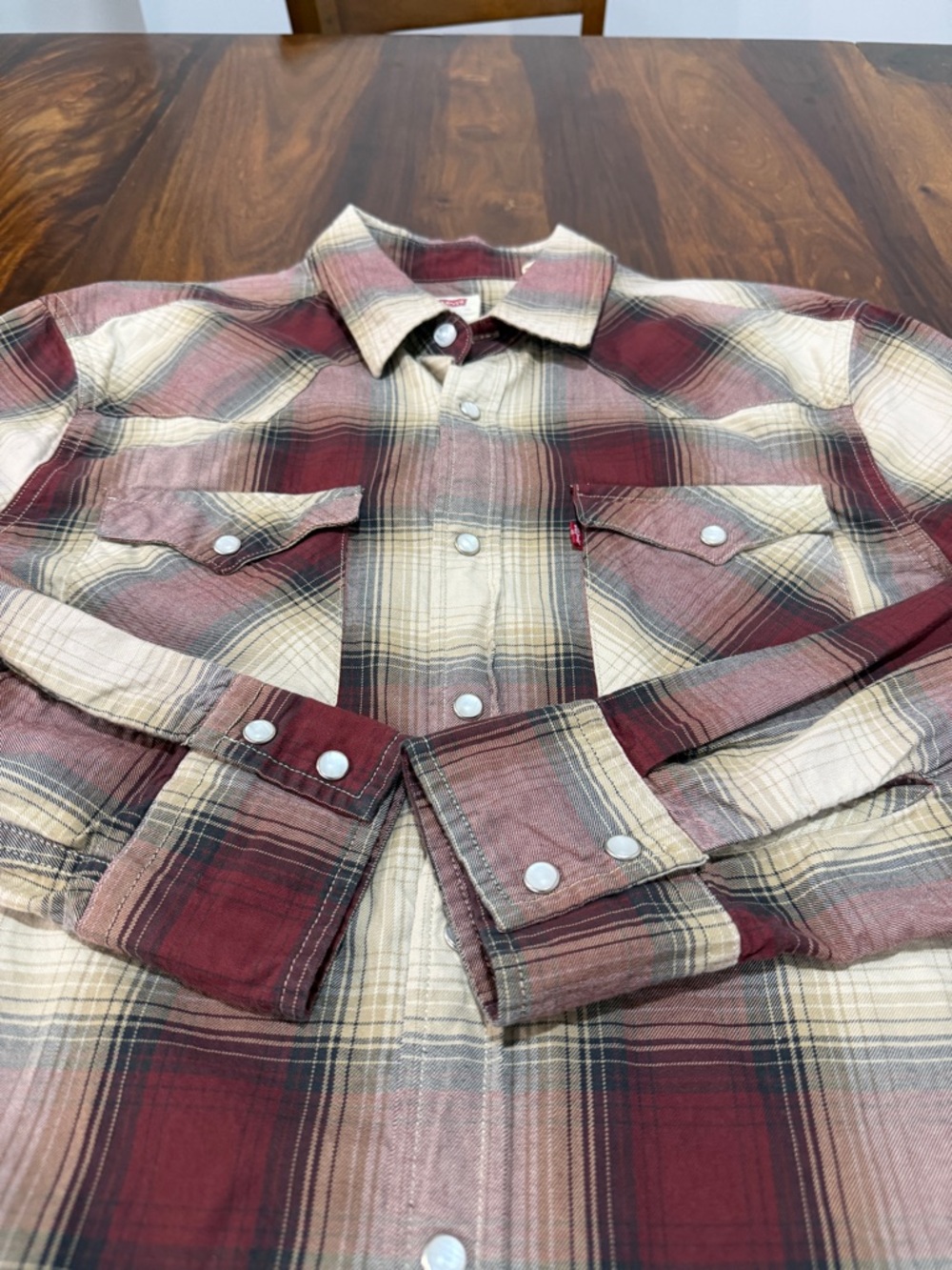 Levi's Men's Western Red Plaid Button-Up Shirt Pearl Snaps